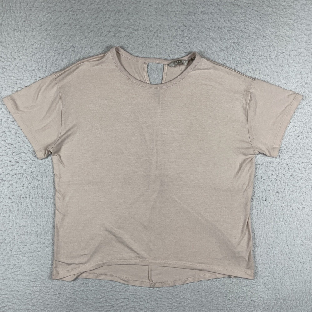 Athleta Shirt Womens Medium Pink Cloudlight Open Back Tee Soft Sustainable Top